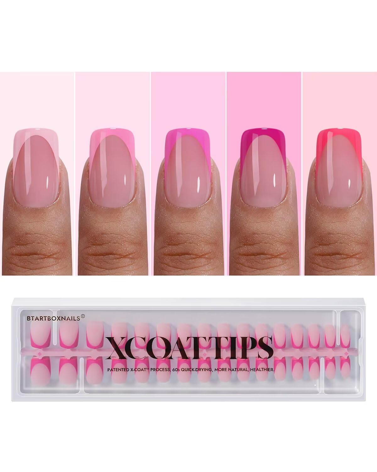 BTArtboxnails Frances Tip rosado corto cuadrado, ideal para manicura clásica en casa.