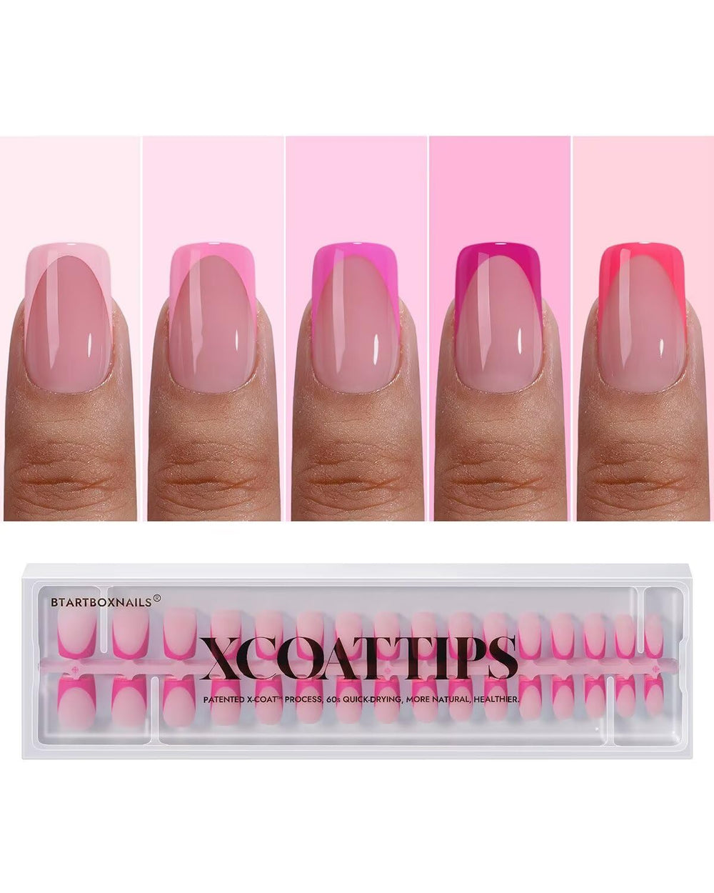 BTArtboxnails Frances Tip rosado corto cuadrado, ideal para manicura clásica en casa.
