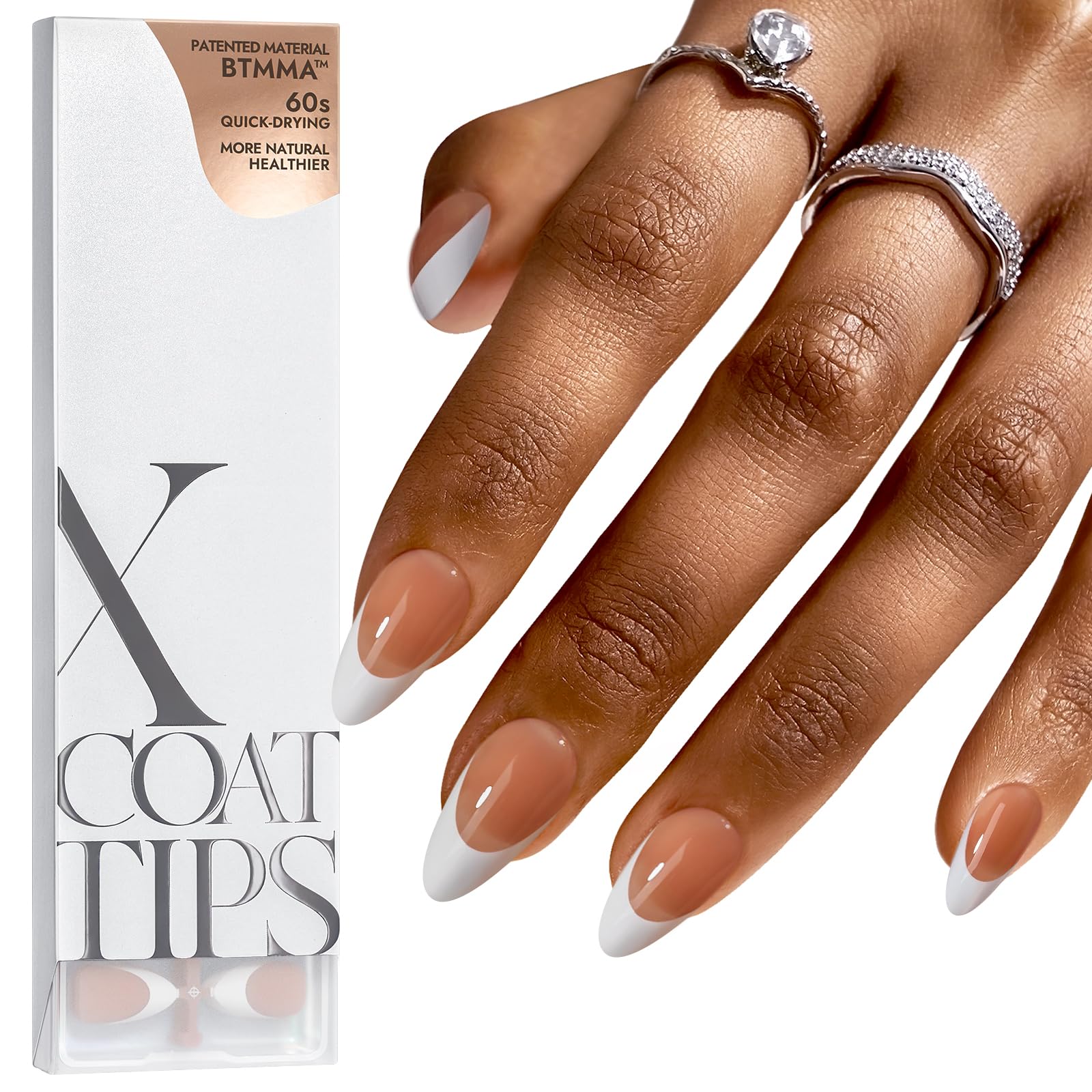 BTArtboxnails French tip press-on nails in brown almond for salon-like French manicure.