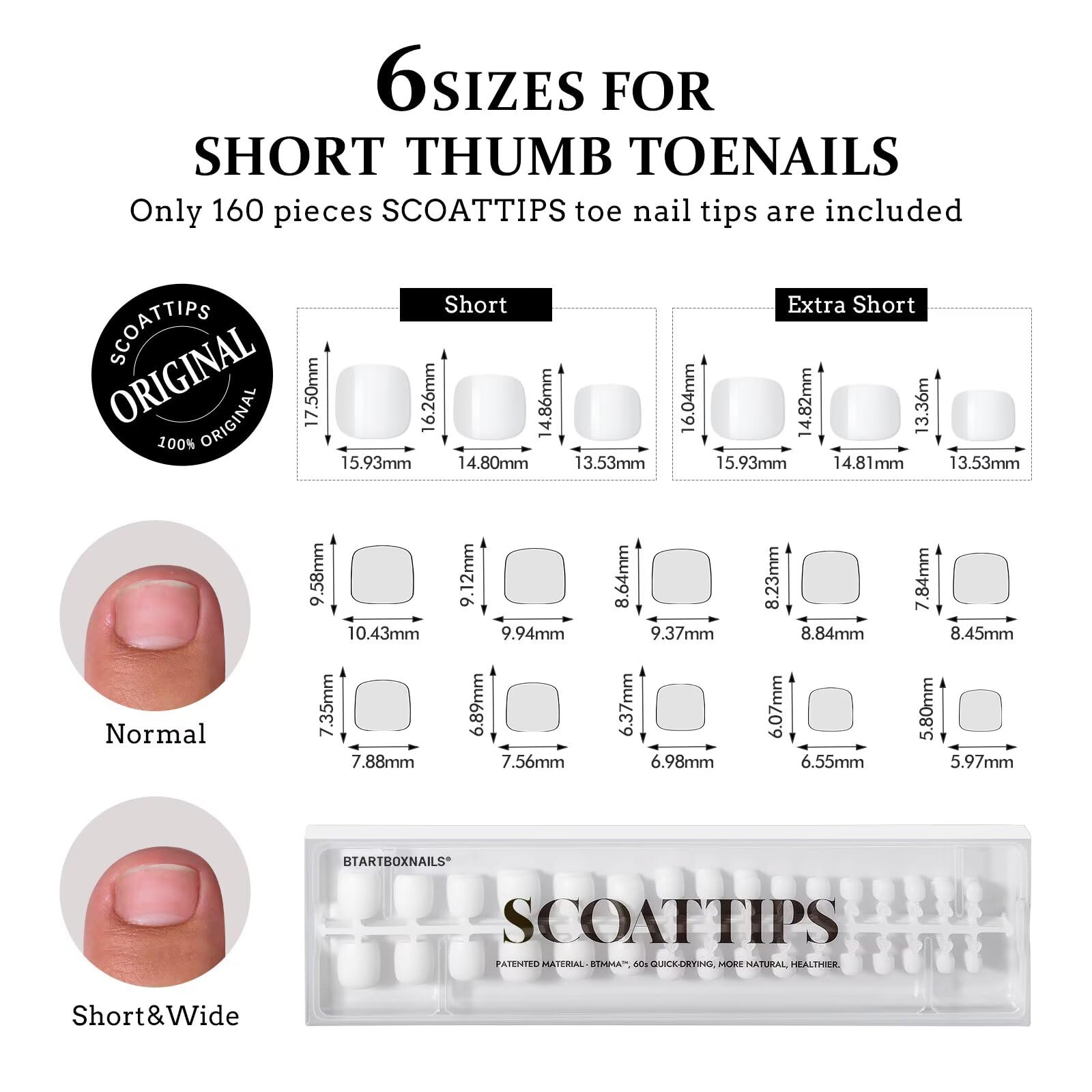 BTArtboxnails SCOATTIPS dieciseis tallas para ajuste perfecto en cada pie