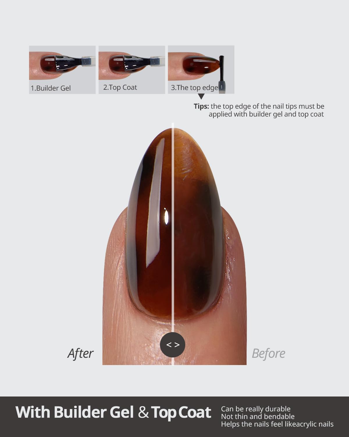 Soft gel tips are lightweight and flexible for comfortable wear