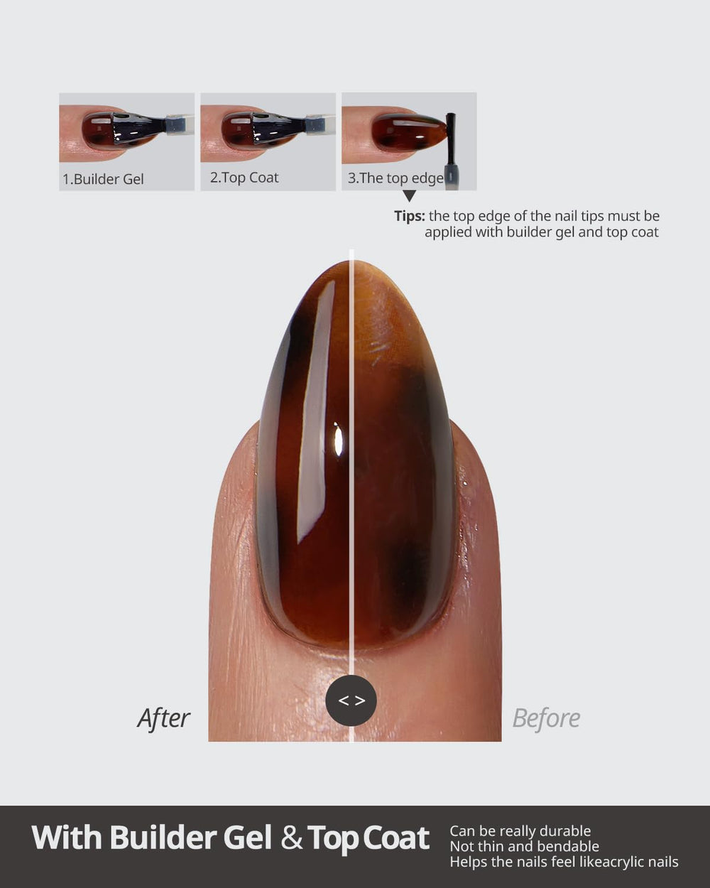 Soft gel tips are lightweight and flexible for comfortable wear
