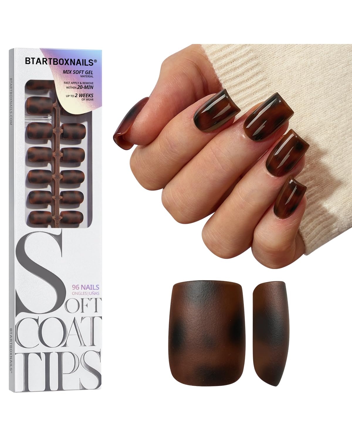 BTArtboxnails SoftCoatips tortoiseshell short square box for at home manicures
