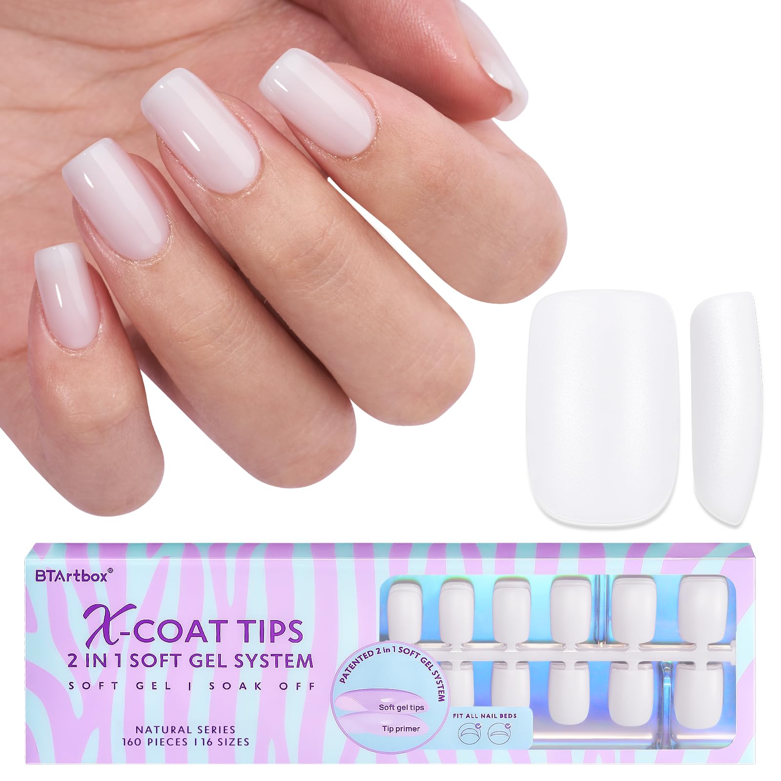BTArtboxnails tips gel blanco lechoso para uñas naturales con acabado suave.