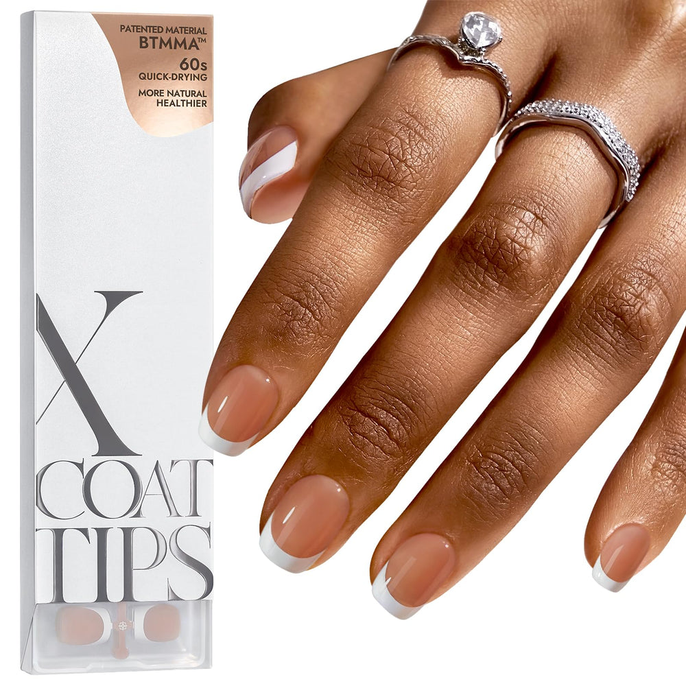 BTArtboxnails XCOATTIPS brown extra short square French tips for quick salon-like nails.