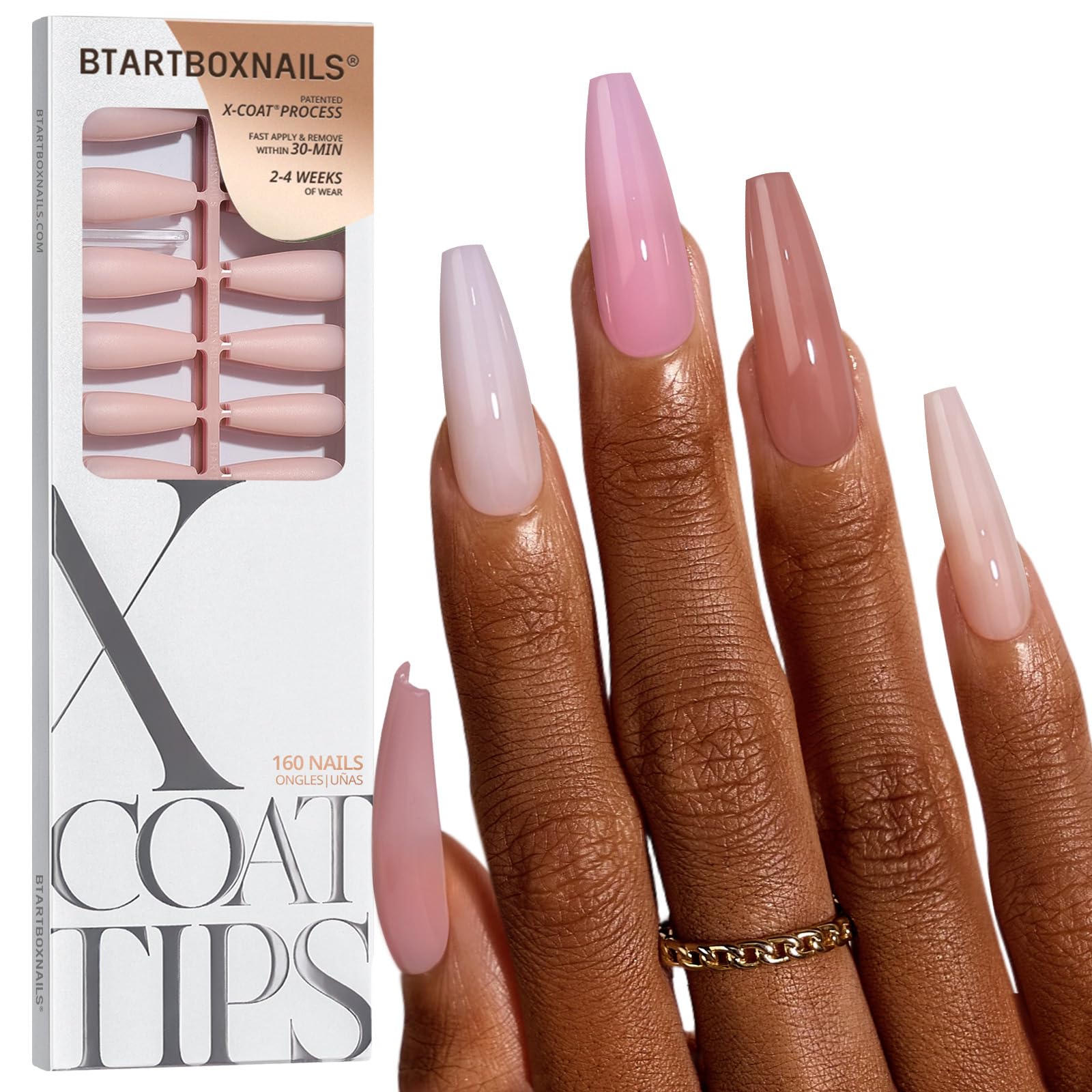 BTArtboxnails XCOATTIPS Bare con 5 tonos nude, look natural y versátil