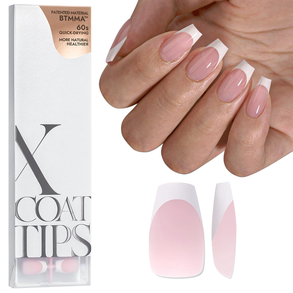 BTArtboxnails XCOATTIPS pink French tip nails for easy at-home manicure.