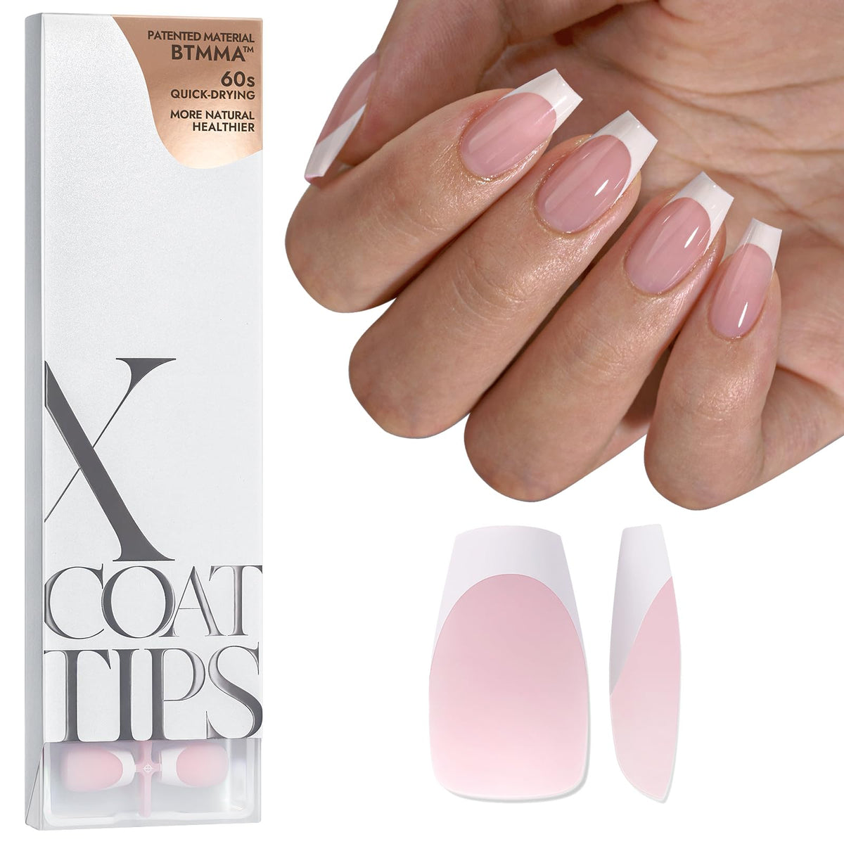 BTArtboxnails XCOATTIPS pink French tip nails for easy at-home manicure.