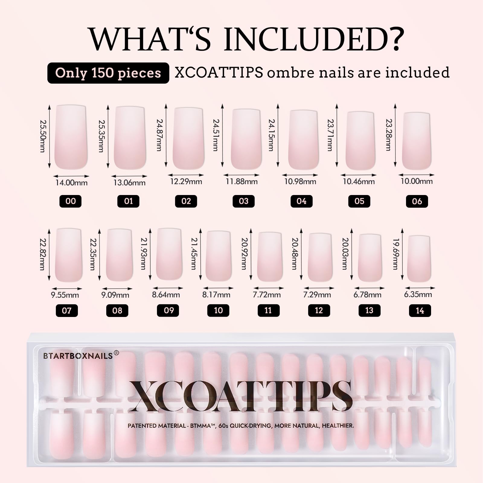 btartboxnails xcoattips kit 150 piezas con tallas variadas