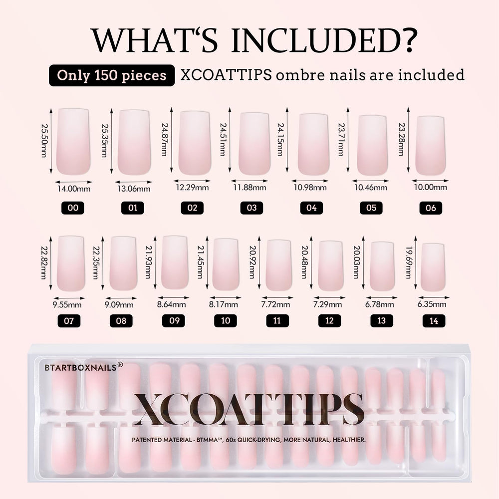 btartboxnails xcoattips kit 150 piezas con tallas variadas