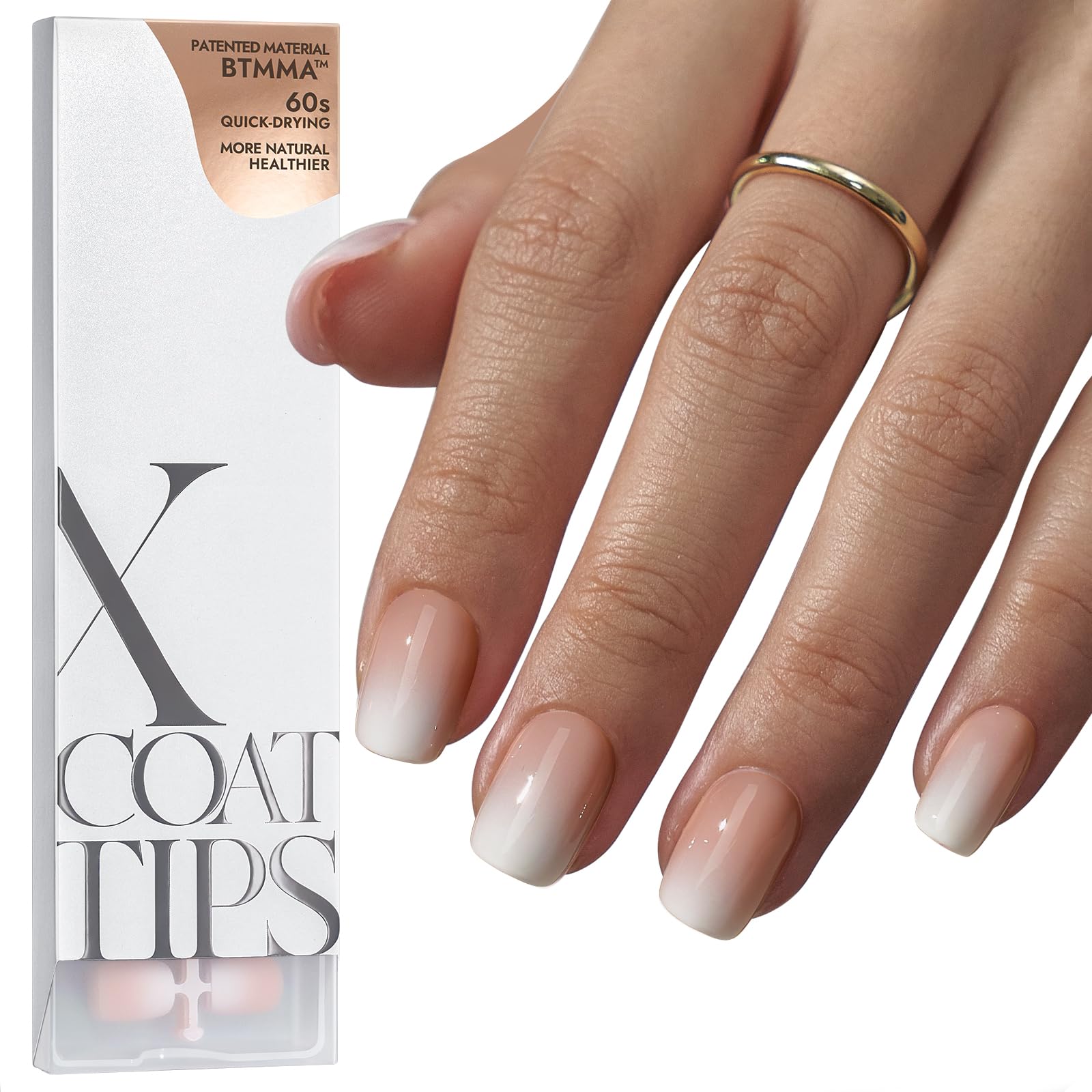 BTArtboxnails XCOATTIPS ombre nude en uñas cuadradas extra cortas para manicura rápida