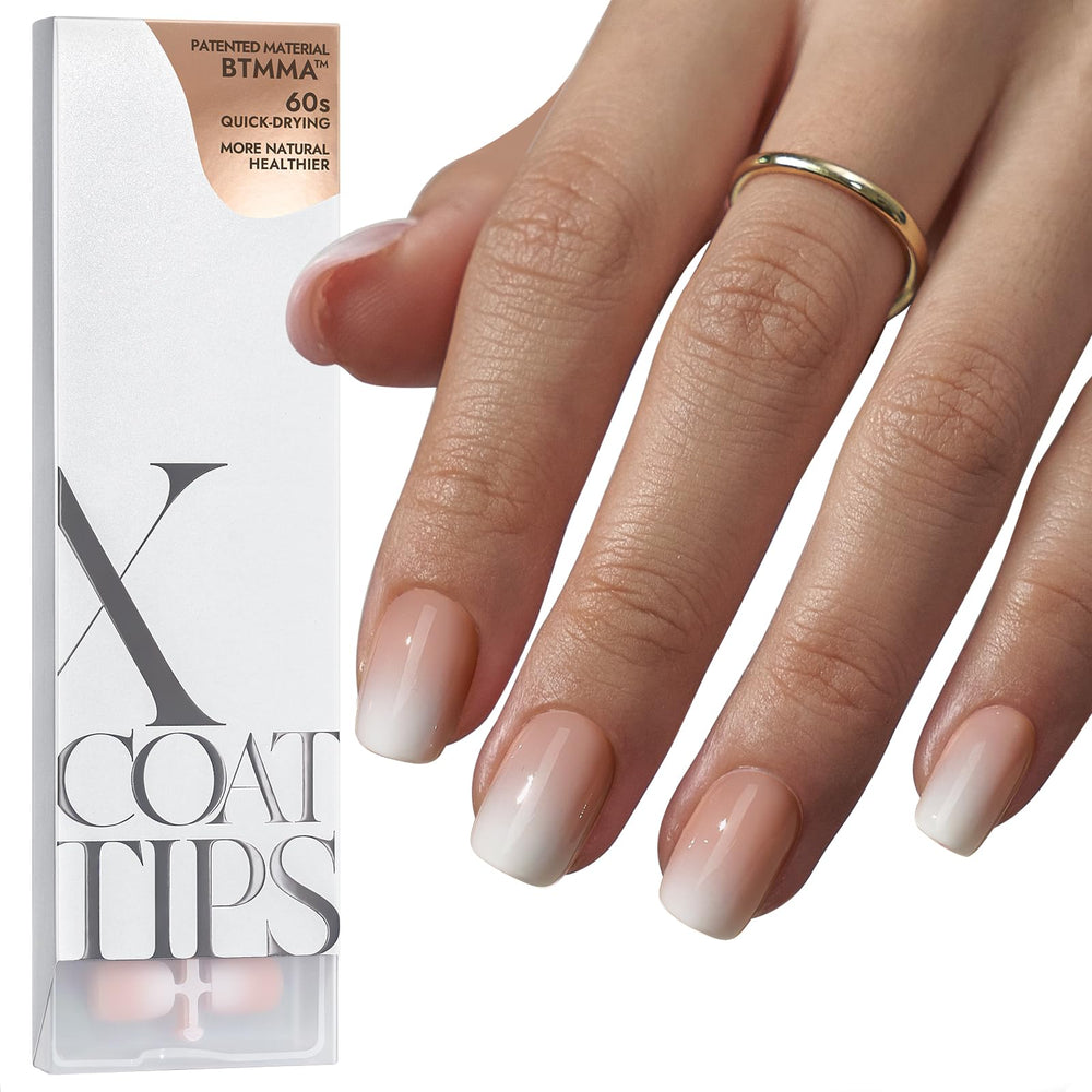 BTArtboxnails XCOATTIPS ombre nude en uñas cuadradas extra cortas para manicura rápida