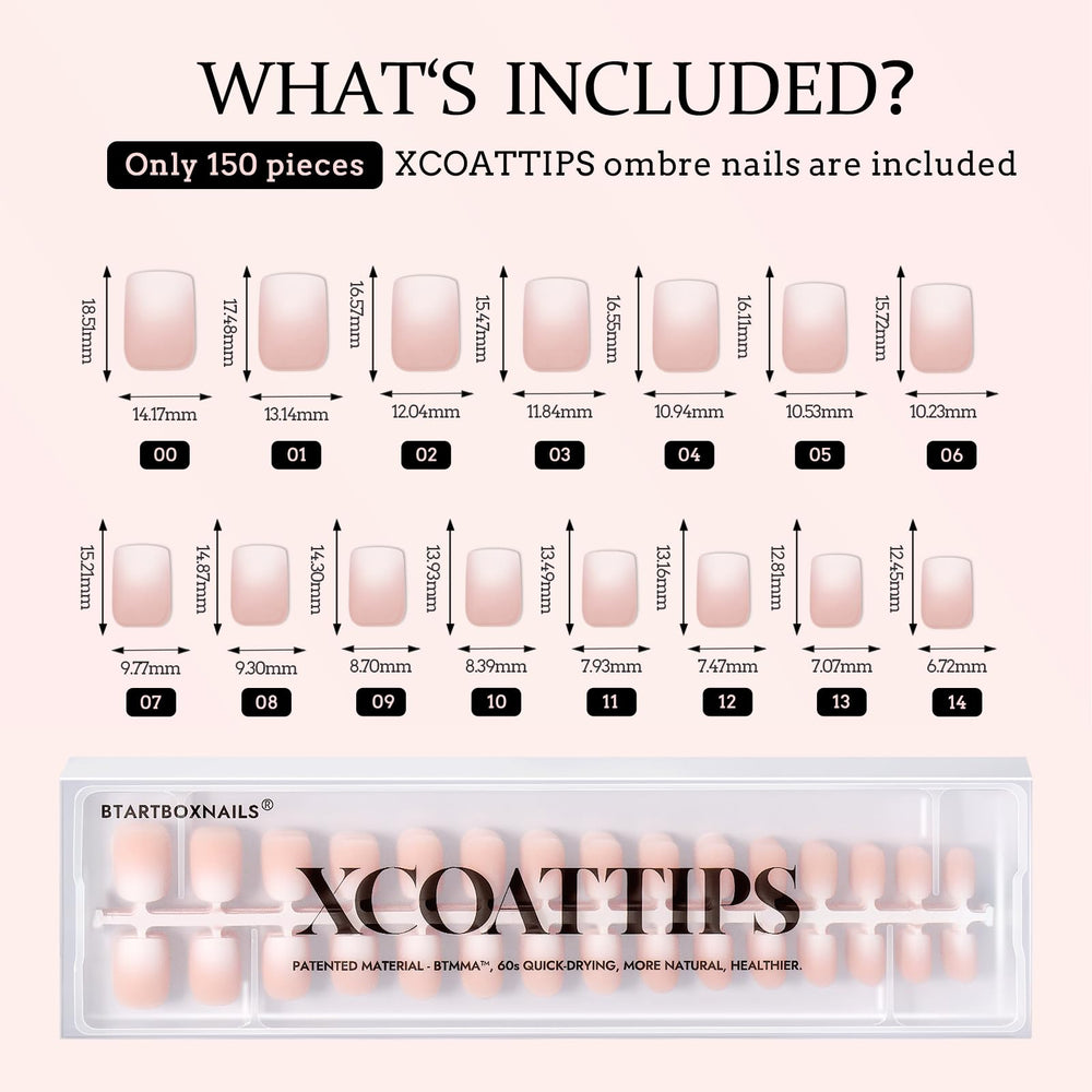 BTArtboxnails XCOATTIPS set de 150 piezas para variedad de tallas