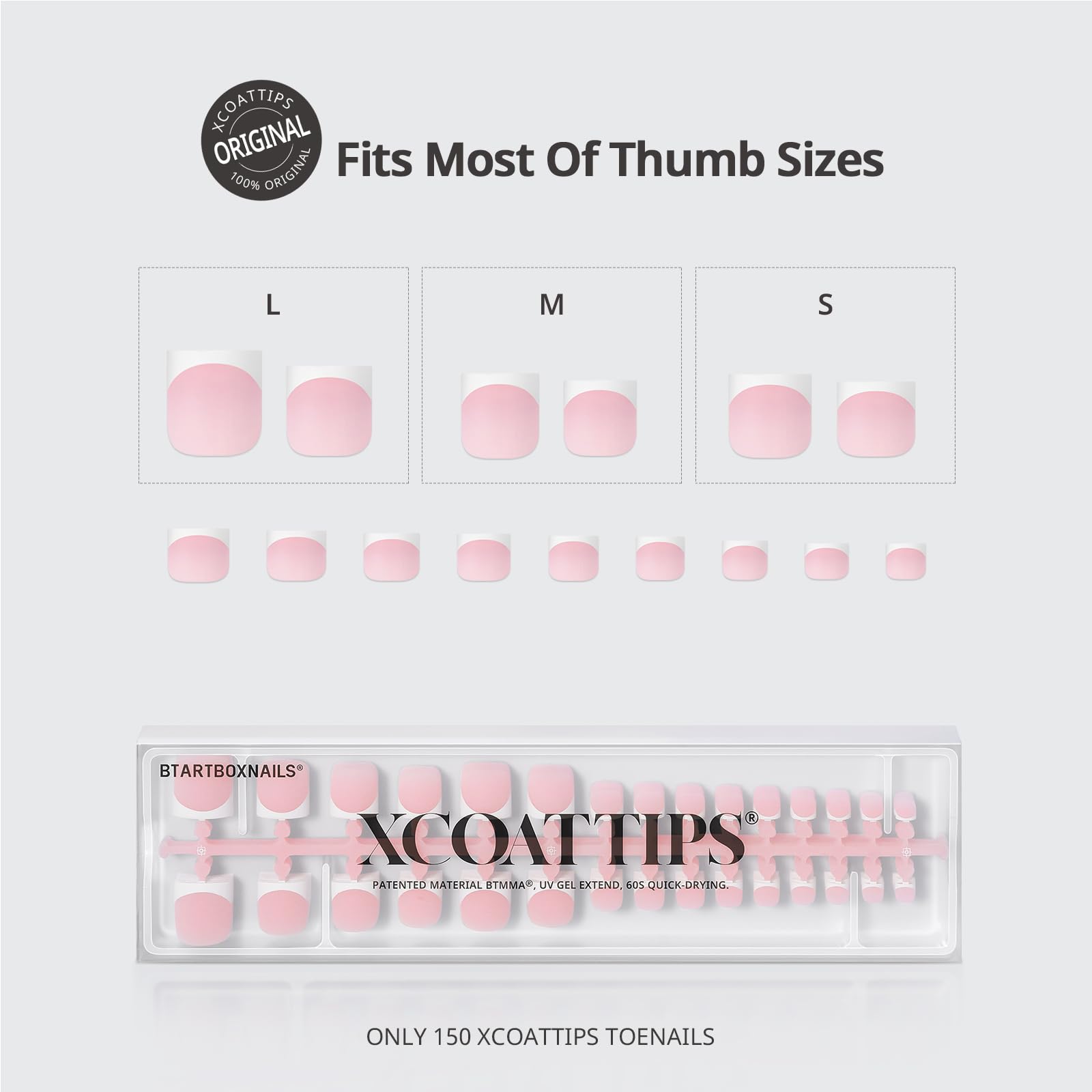 BTArtboxNails XCOATTIPS six big-toe sizes fit wide to curved nail beds