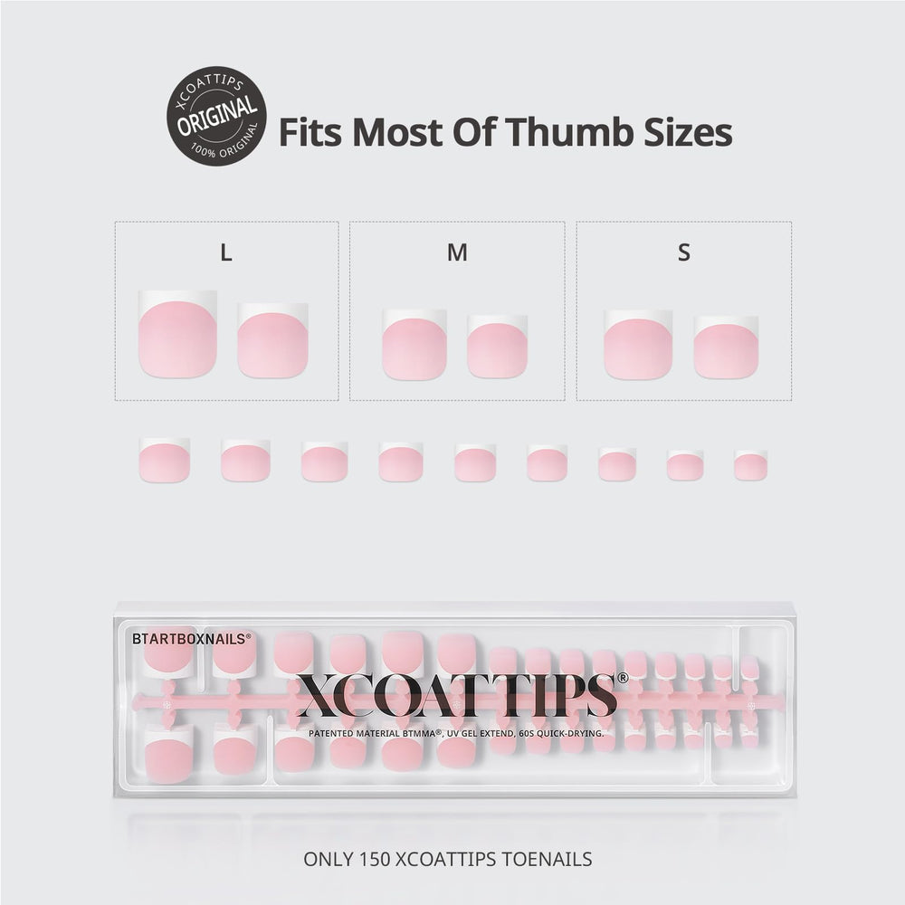 BTArtboxNails XCOATTIPS six big-toe sizes fit wide to curved nail beds