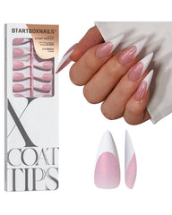 BTArtboxnails XCOATTIPS stiletto French nails with pink glitter base for a flawless manicure