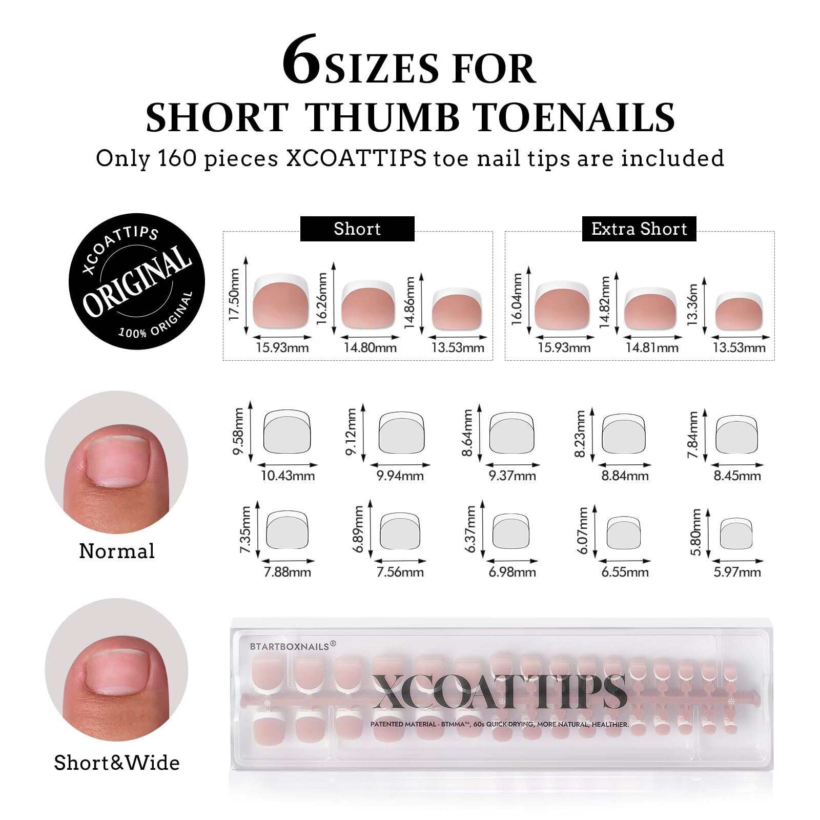 BTArtboxnails XCOATTIPS set shown with six sizes for short thumbnails.