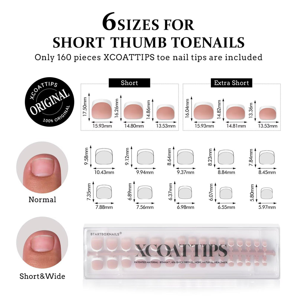 BTArtboxnails XCOATTIPS set shown with six sizes for short thumbnails.