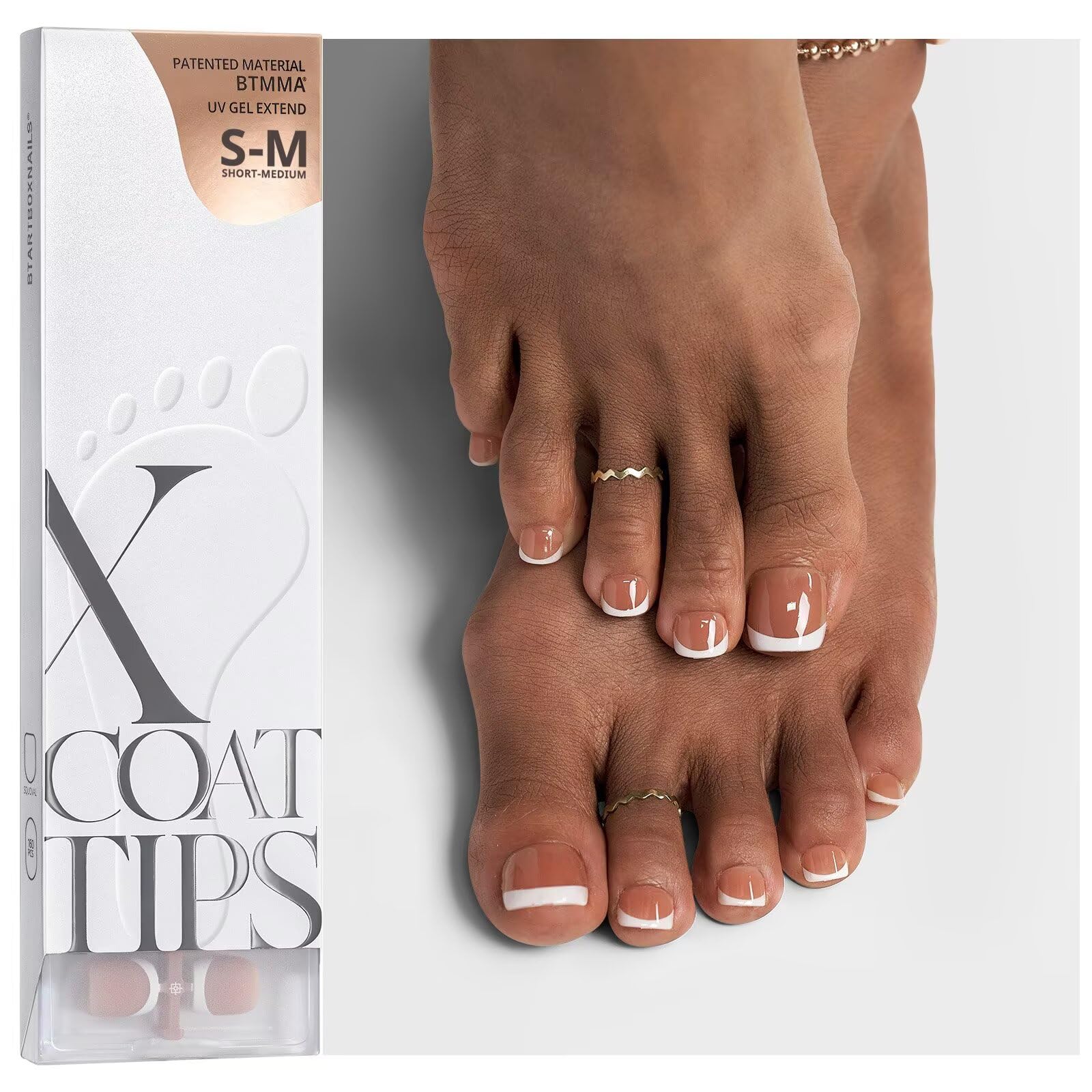 BTArtboxnails XCOATTIPS toe nail tips with brown base ready for at home extensions.