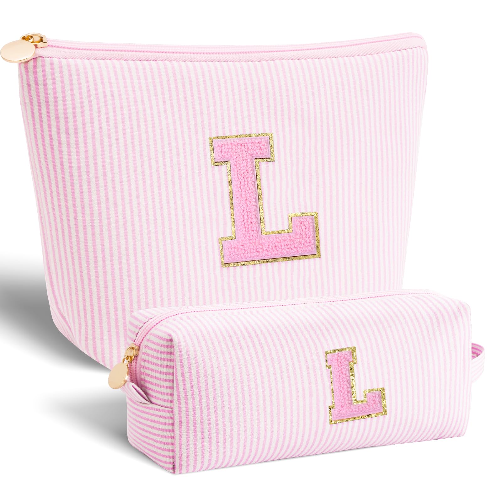 Btffitting birthday makeup bag set, front view, pink canvas, gift-worthy aesthetic.