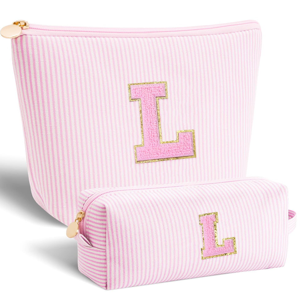 Btffitting birthday makeup bag set, front view, pink canvas, gift-worthy aesthetic.