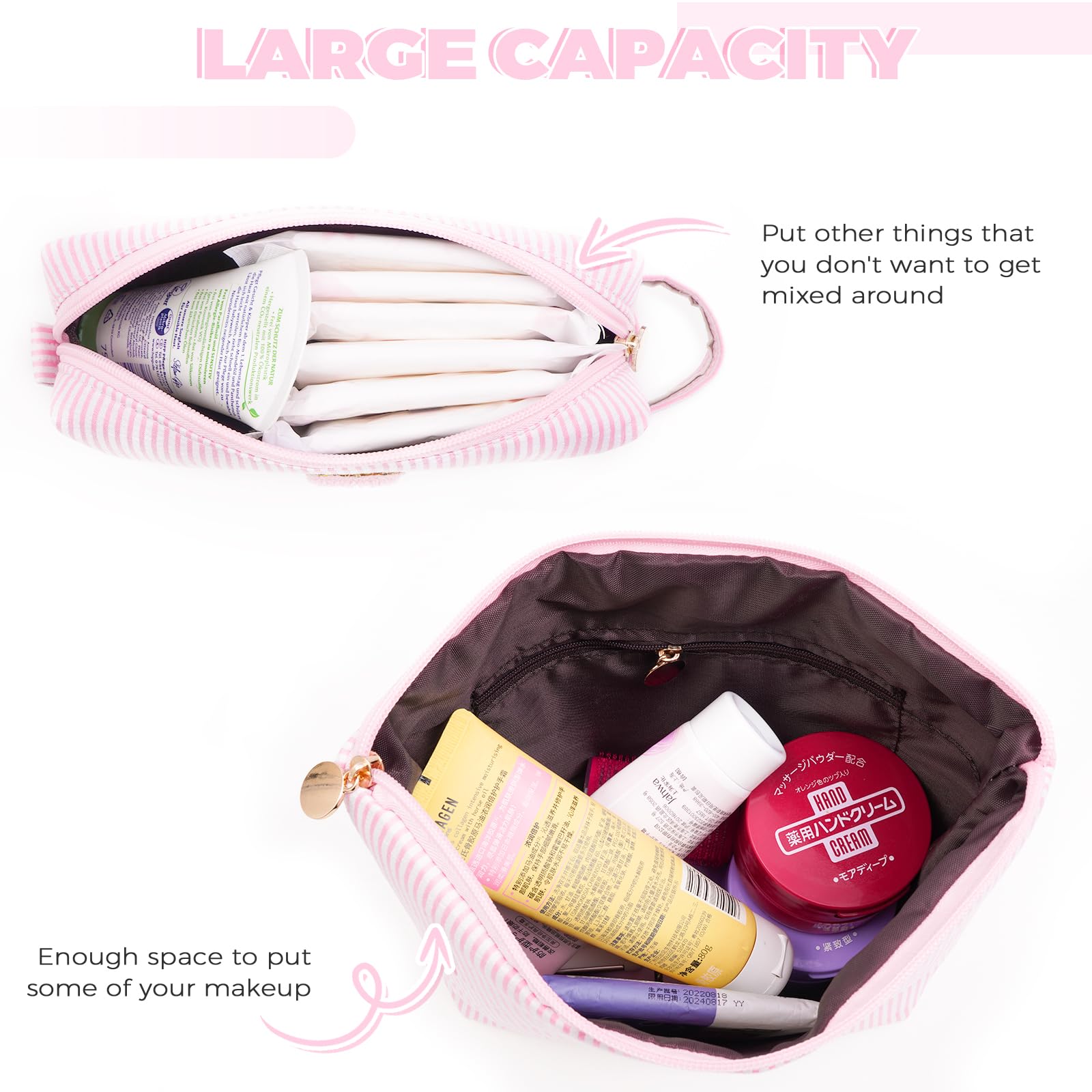Btffitting large canvas makeup bag holds essentials for school or travel.
