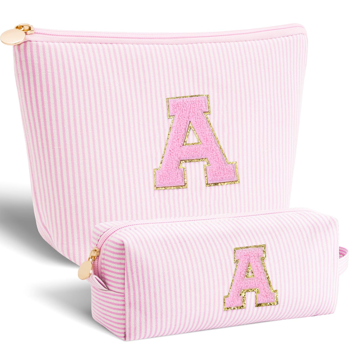 Btffitting makeup bag set pink full view for organized daily cosmetics.
