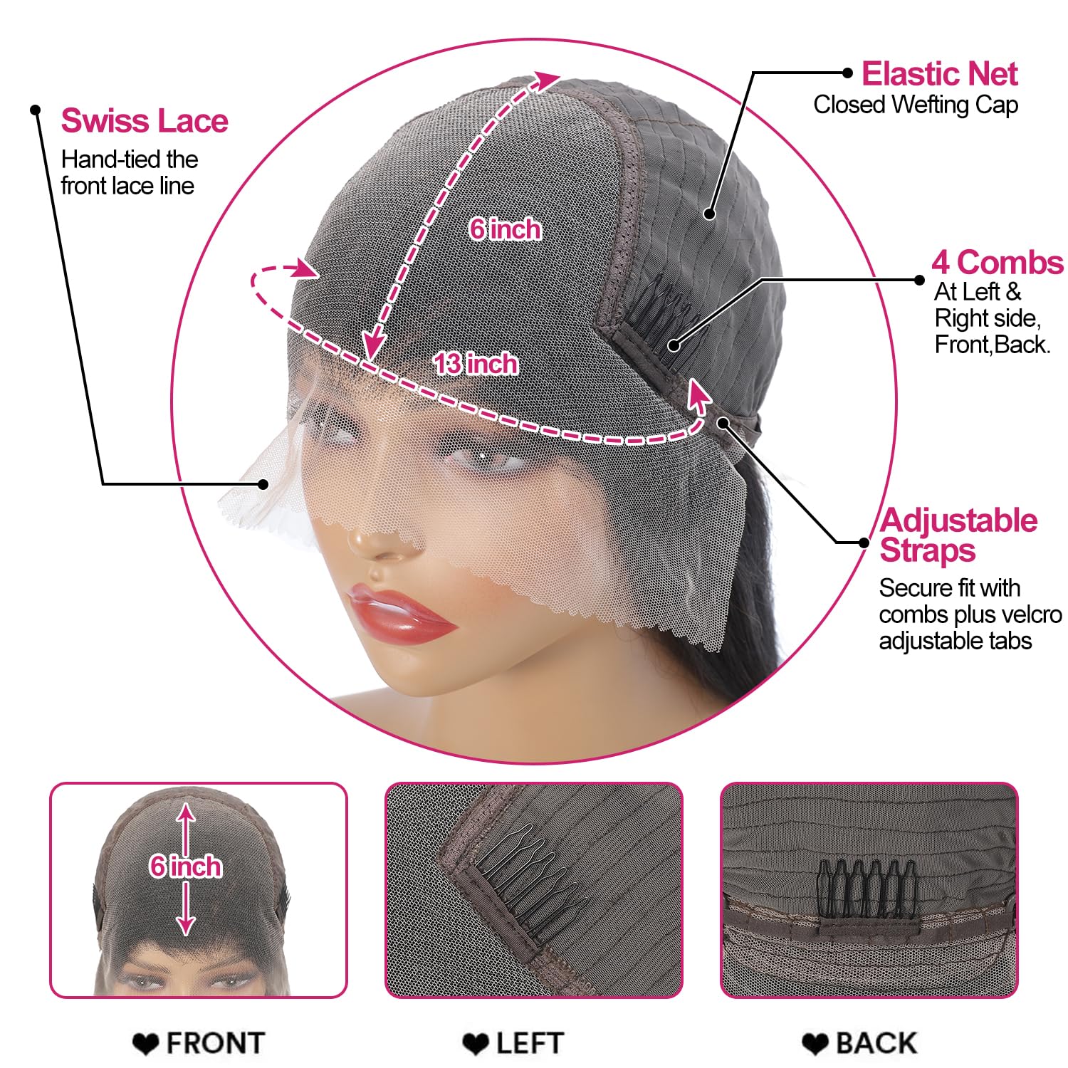 Btomar adjustable cap four combs secure fit