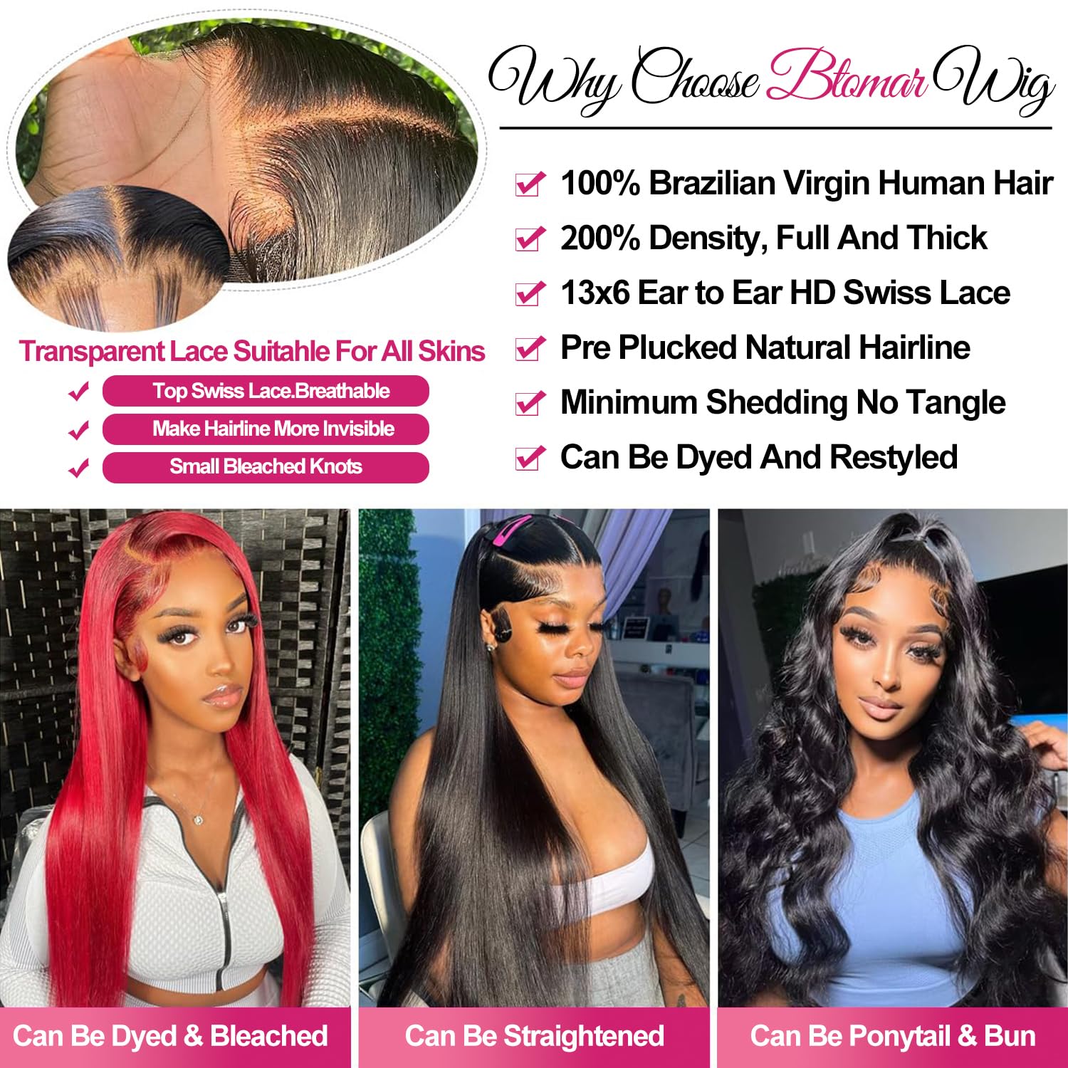 Btomar virgin hair wig 200 density for fuller volume