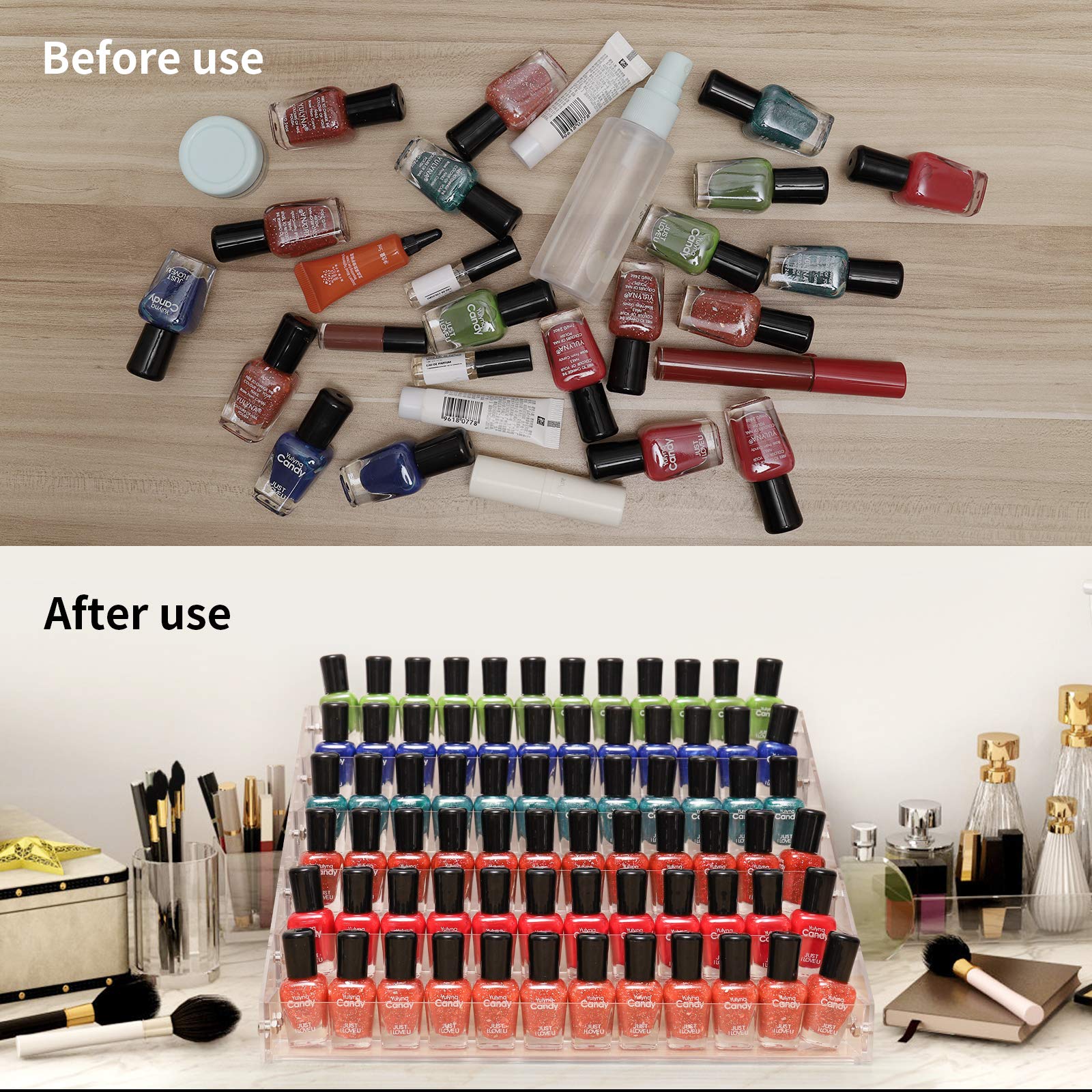 BTremary 6-tier acrylic shelf holds nail polish securely for easy selection.