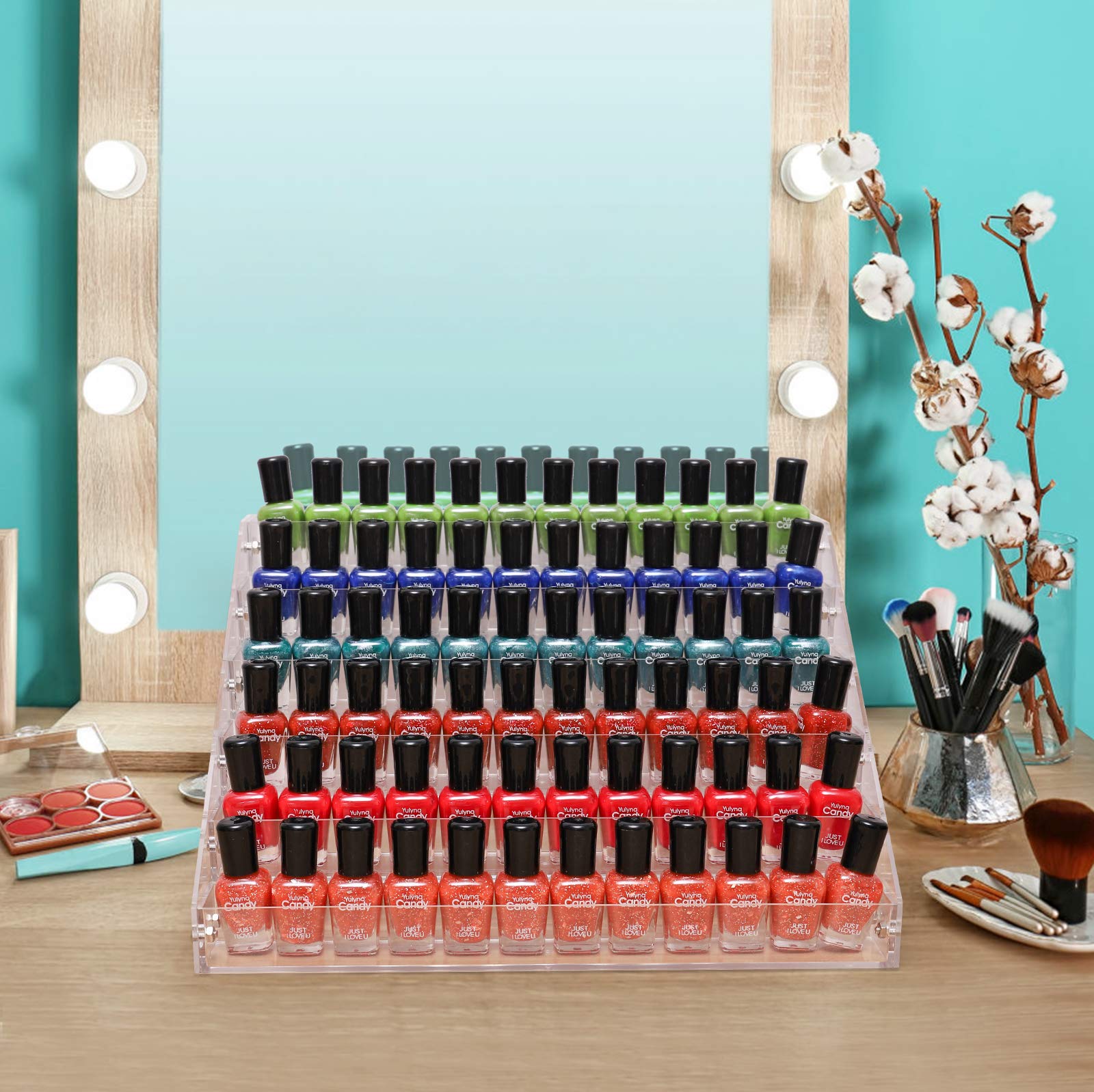BTremary sturdy acrylic nail polish stand with railing prevents spills.