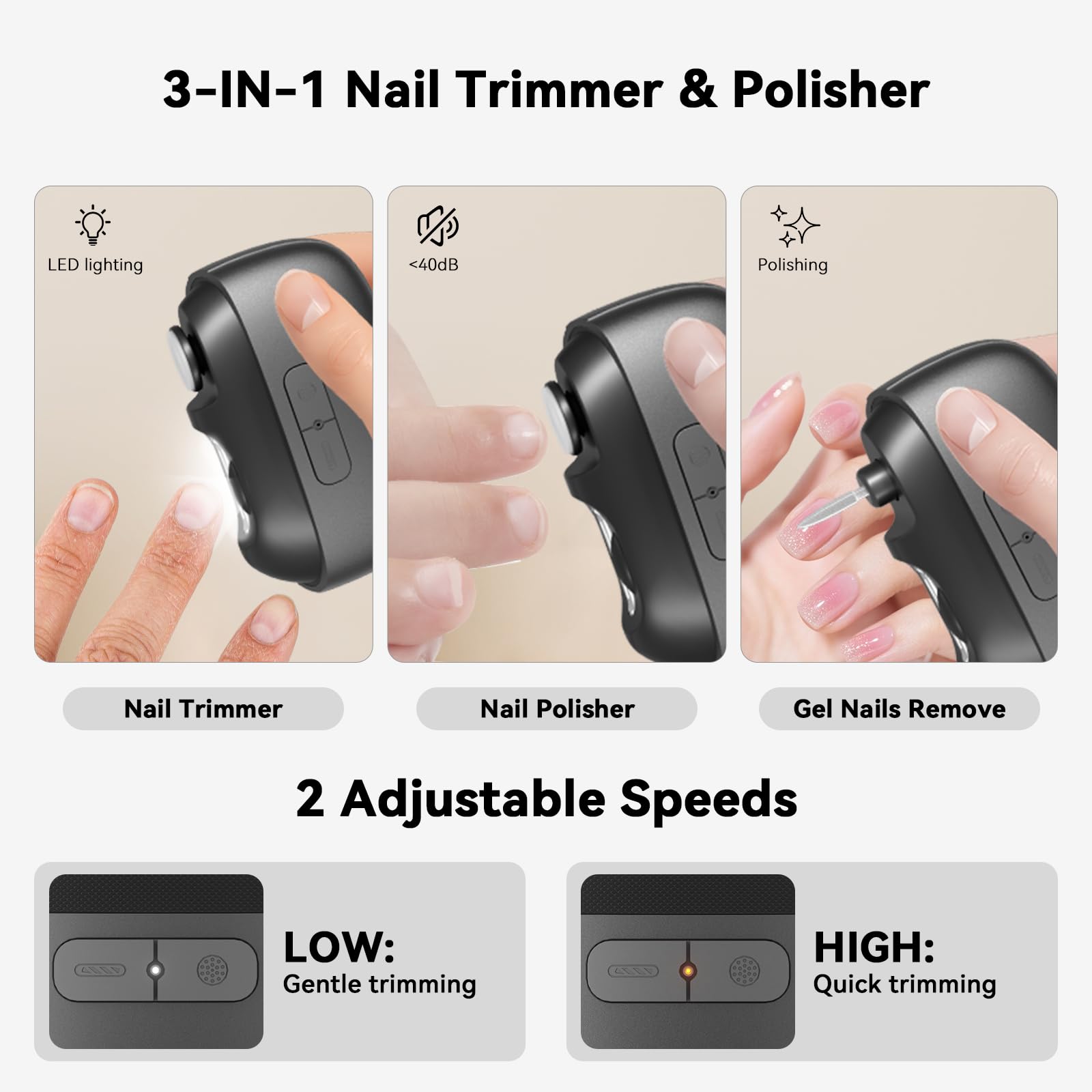 BTWOGO 3 in 1 nail polisher with LED light for precise trimming