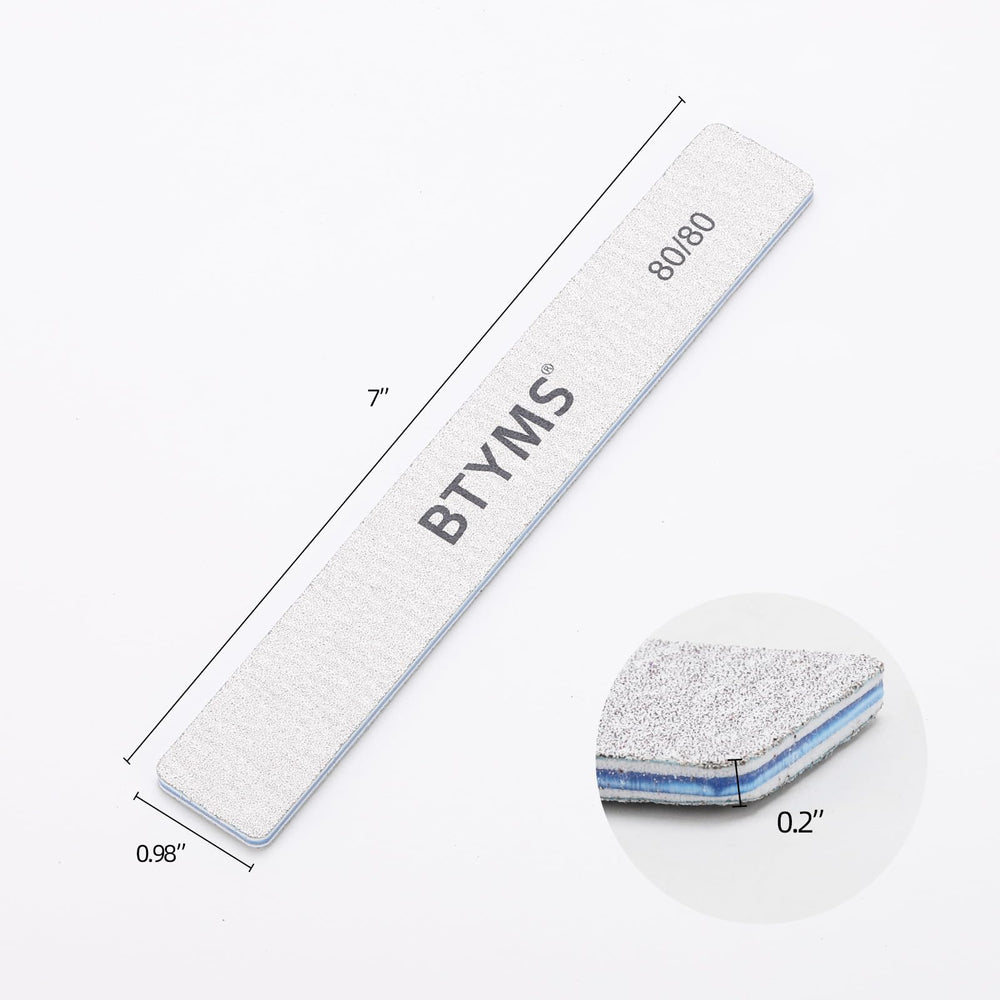 BTYMS dual-sided 80/80 grit nail file for efficient shortening and shaping.