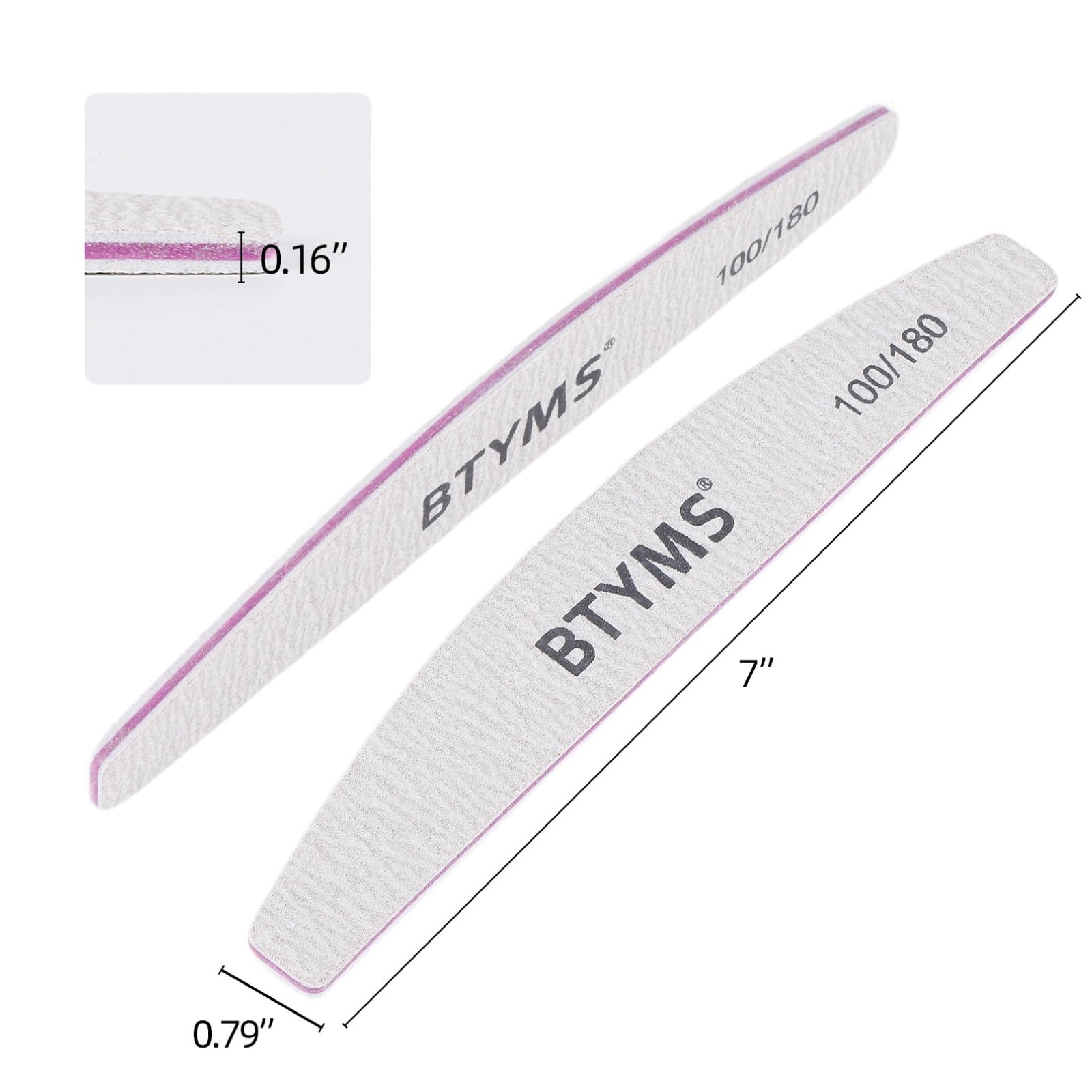 BTYMS double-sided emery board close-up highlighting durable grit for refinement.