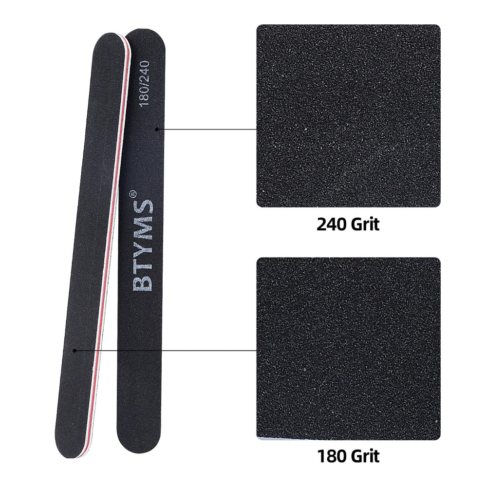 BTYMS double-sided emery boards with 180/240 grit for shaping and finishing.