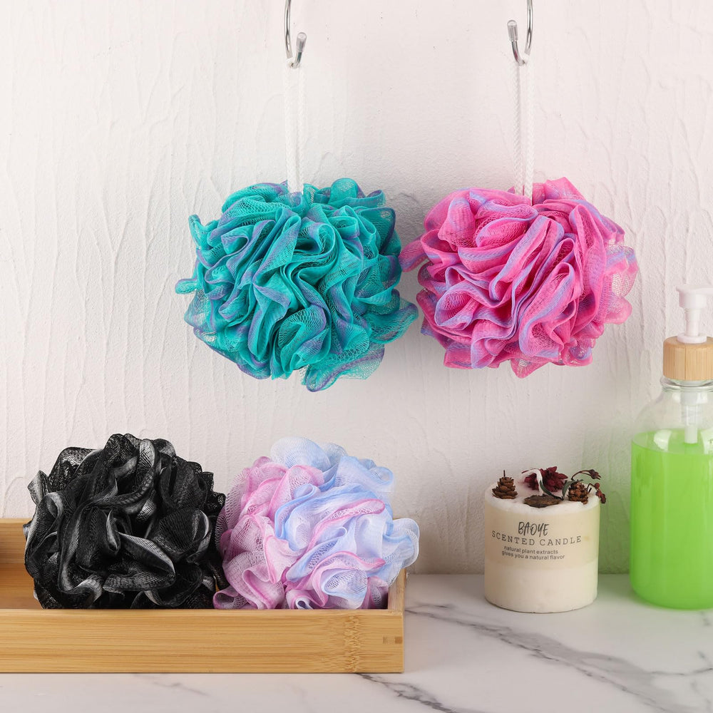 BTYMS esponja Loofah con cuerda trenzada para secado fácil