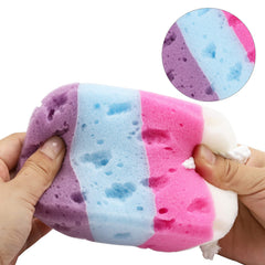 BTYMS exfoliating bath sponge in three color options ideal for family use.