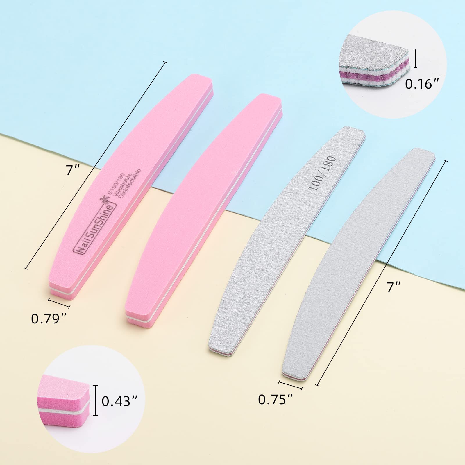 BTYMS half-moon nail files 100/180 grit for precise shaping on natural or acrylic nails.