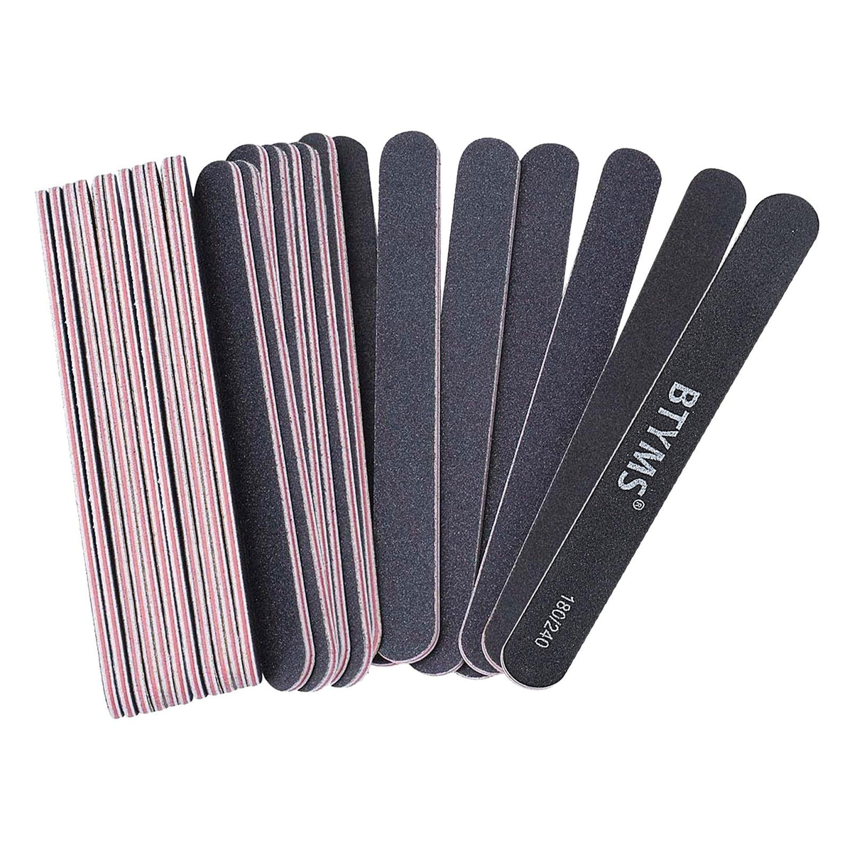 BTYMS 25-count nail files in packaging, ideal for salon and home care.