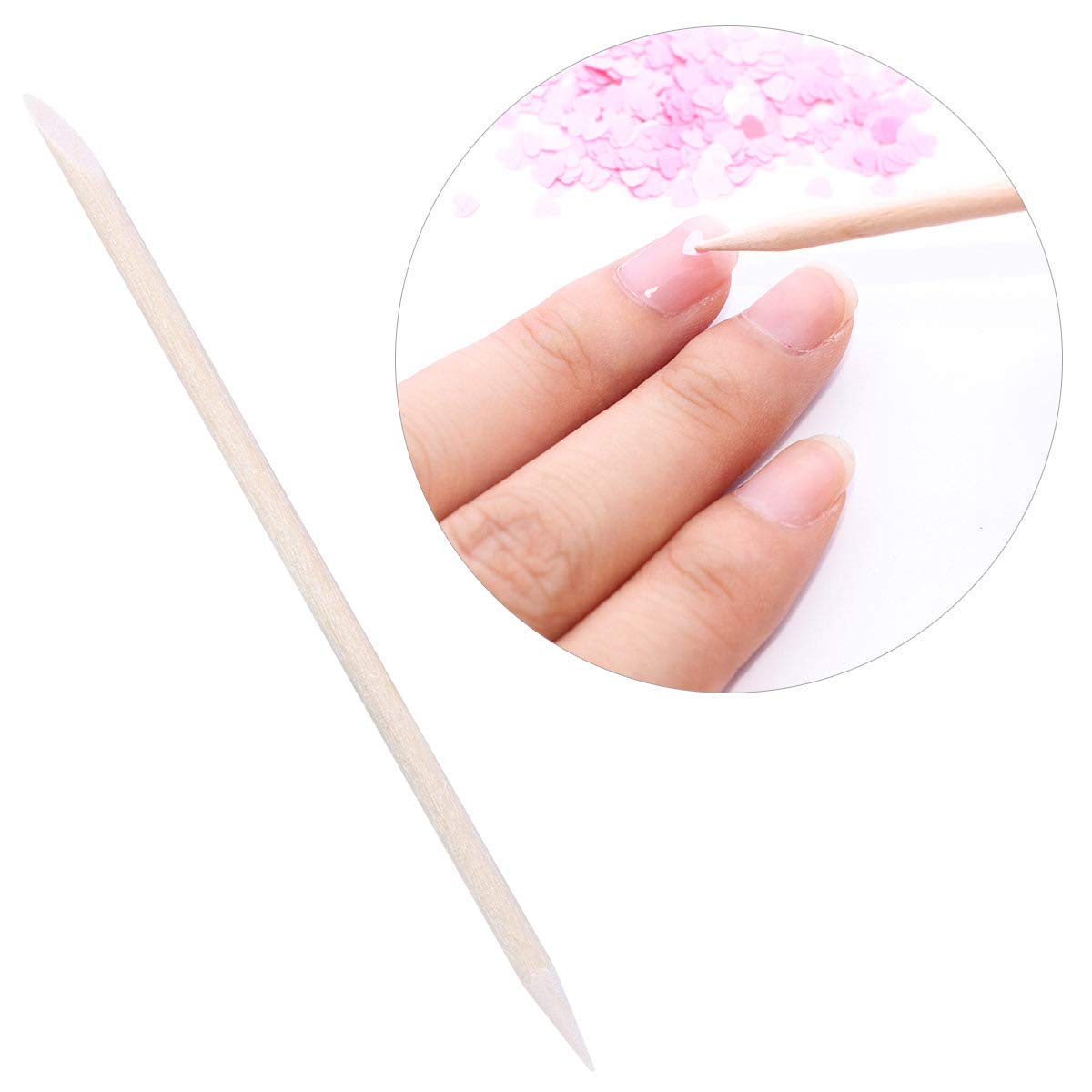 BTYMS 300-count pack of orange wood cuticle sticks for home or salon use.