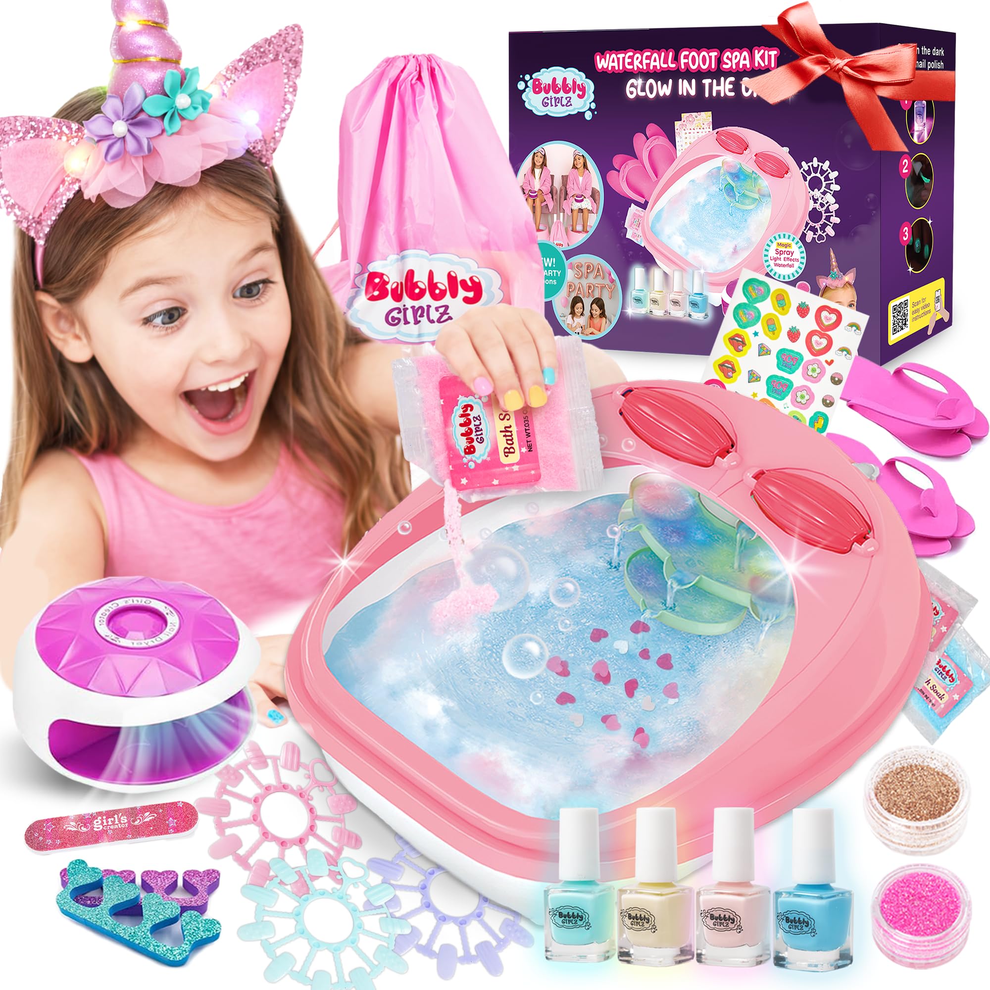 Bubbly Girlz Glow Spa Day Kit packaging for a complete sleepover party.