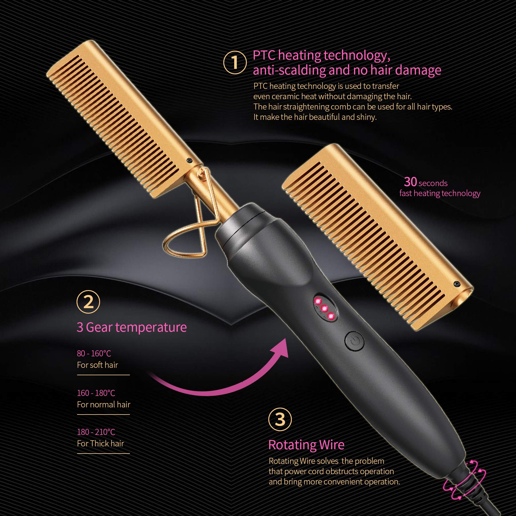 Budigl heat press comb in 1-in-1 design for versatile styling