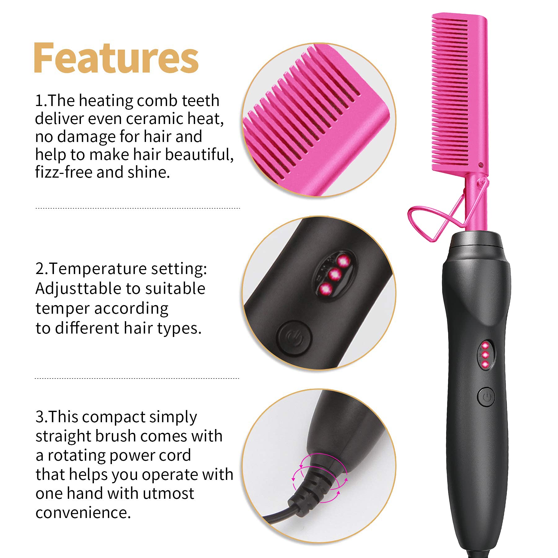 BudiGl multiuse hot comb for straightening, curling, or waves.