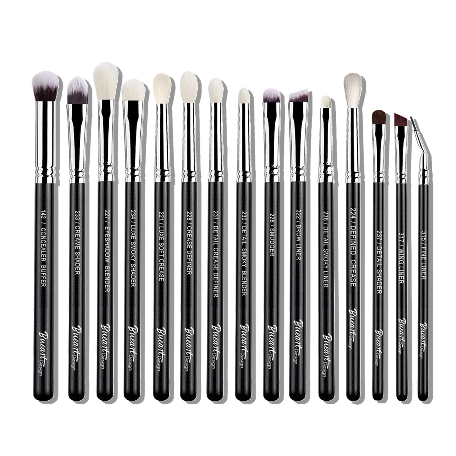 Bueart Design 15pcs pro natural hair eyeshadow brush set packaging showcasing premium quality