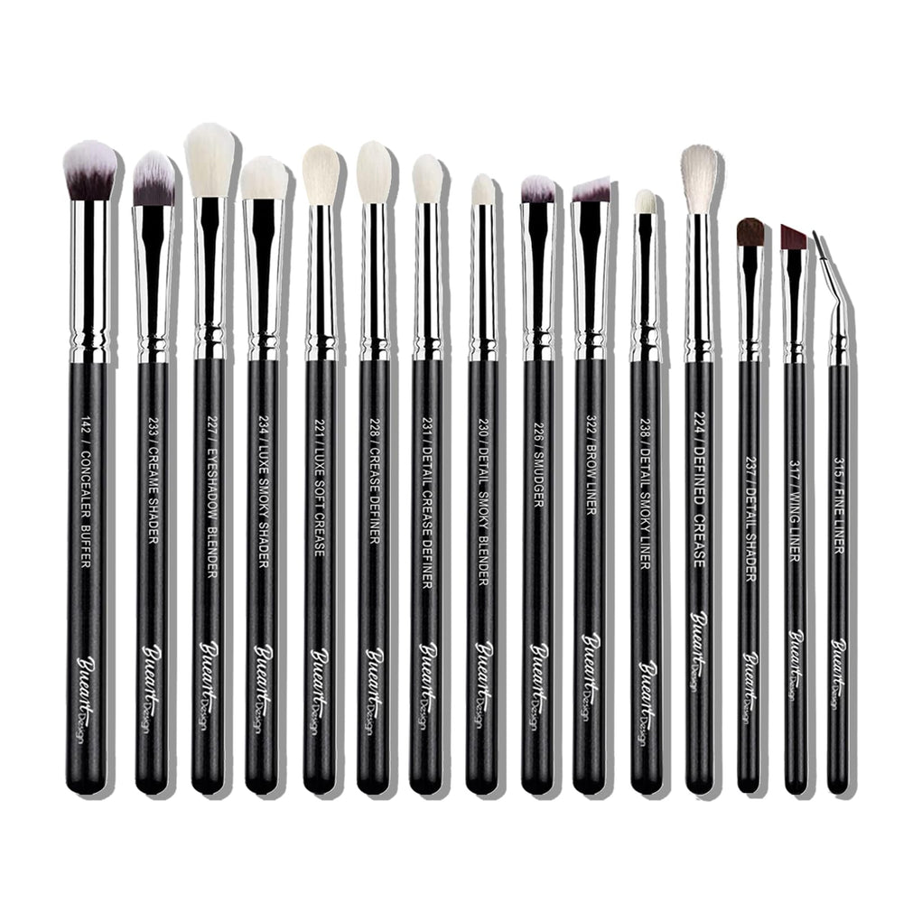 Bueart Design 15pcs pro natural hair eyeshadow brush set packaging showcasing premium quality