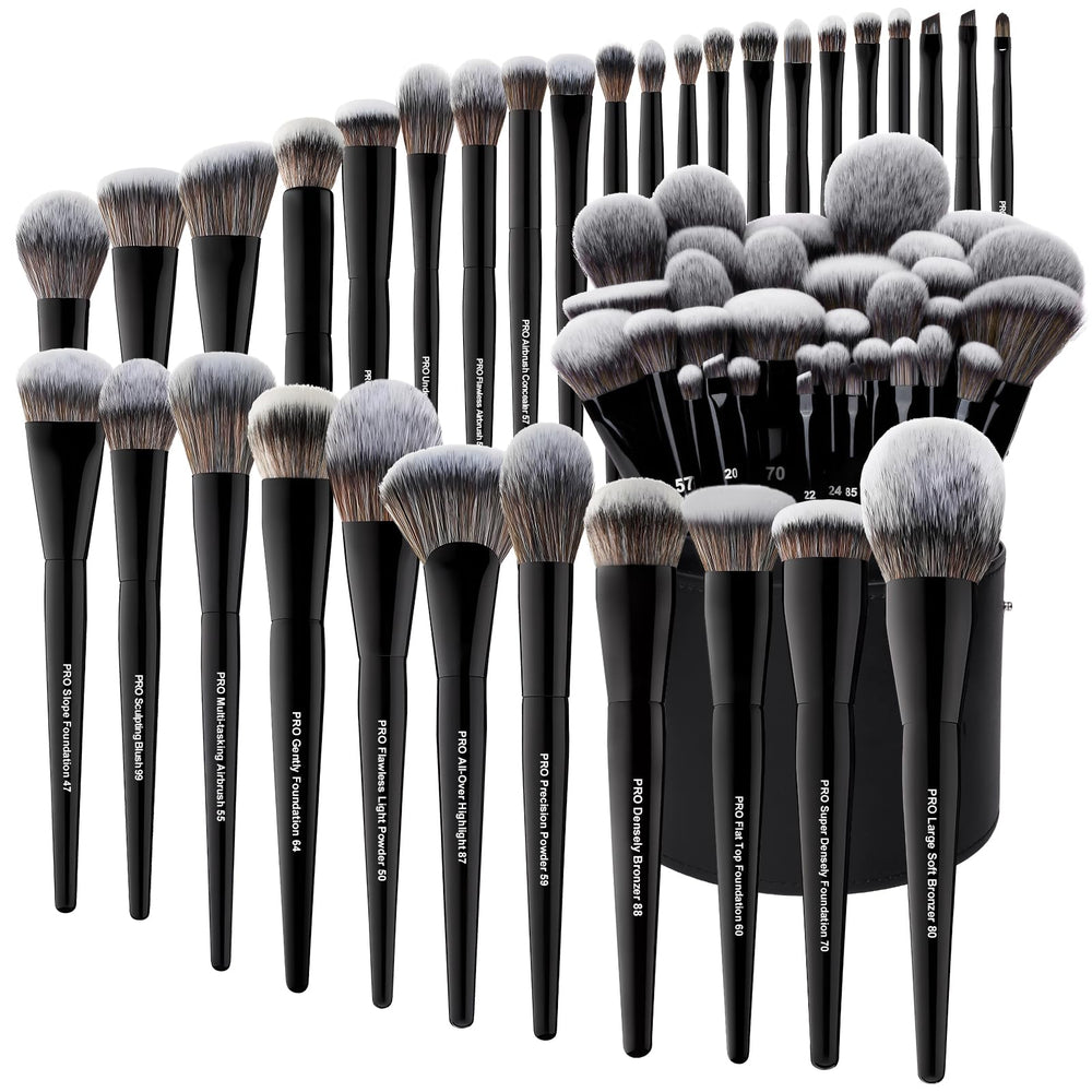 Bueart Design 32Pcs PRO brush set with large holder keeps vanity organized and dust-free.