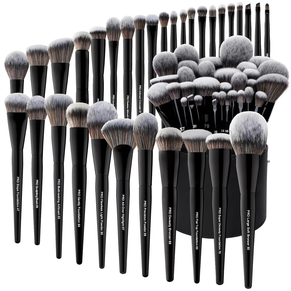 Bueart Design 32Pcs PRO brush set with large holder keeps vanity organized and dust-free.