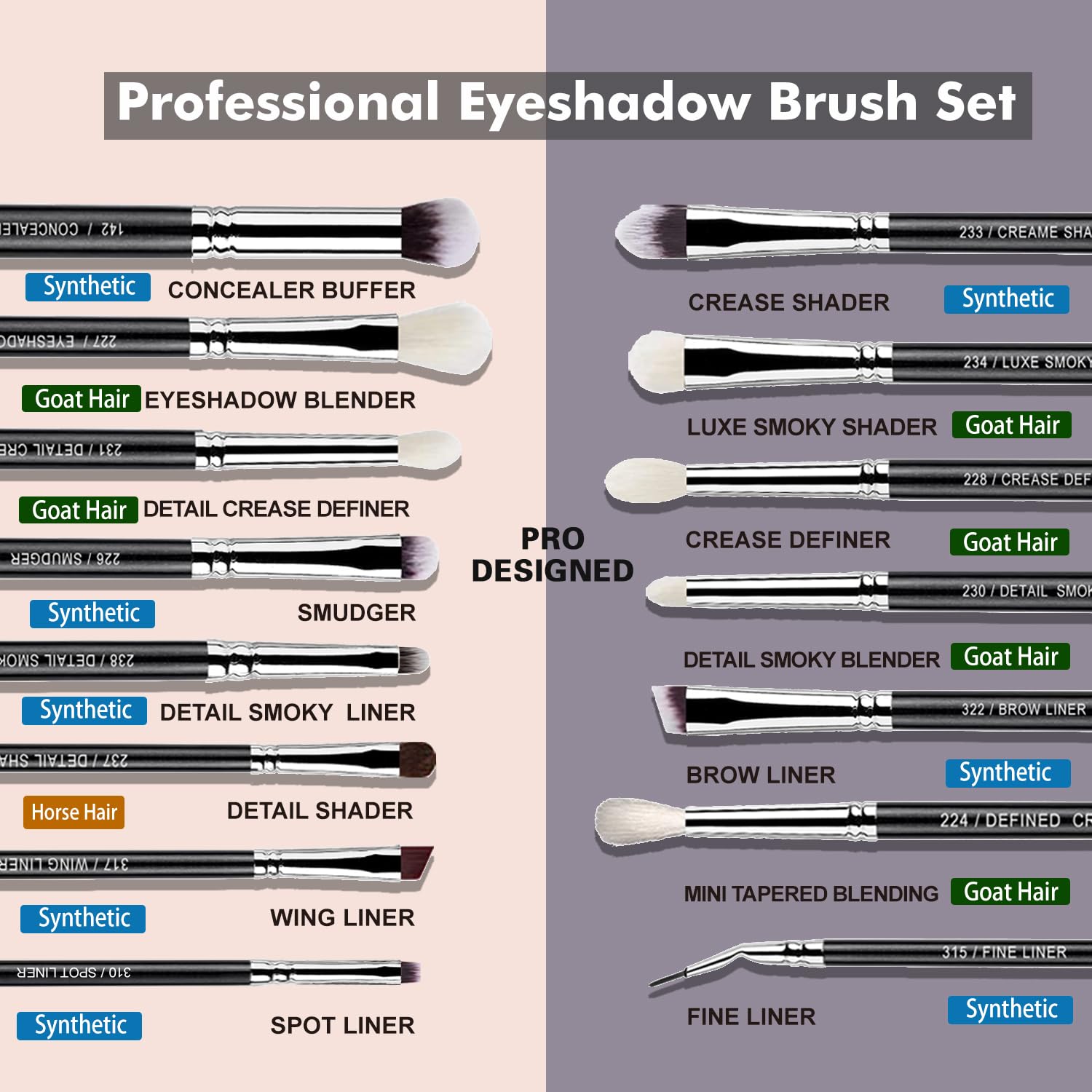 Bueart Design goat hair brush, ultra-soft for seamless powder eye shadow blending