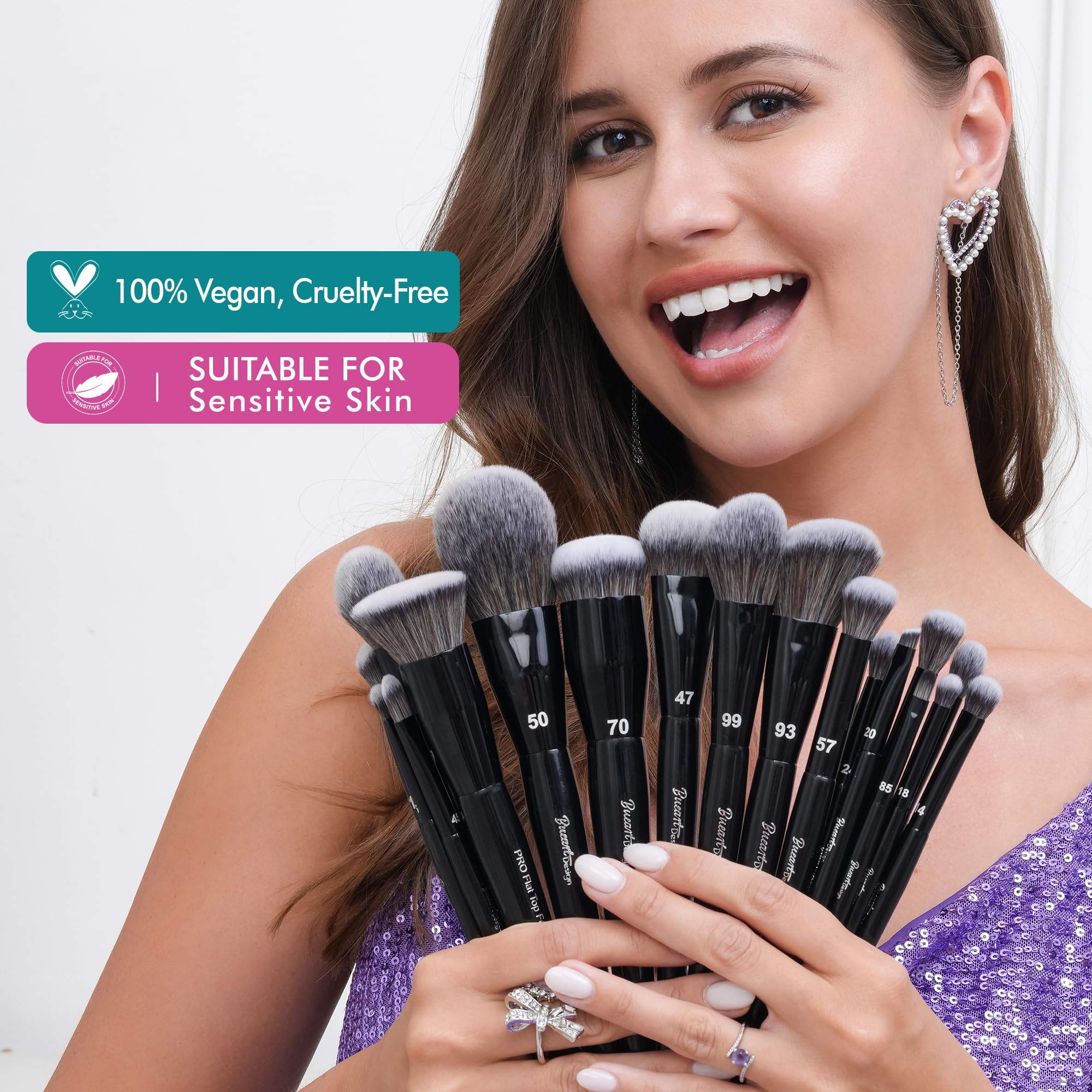 Bueart Design synthetic bristles deliver ultra-soft, even powder and cream application