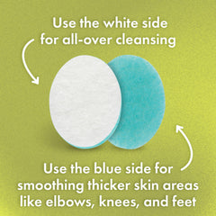 Buf-Puf blue side exfoliates elbows, knees, and rough areas